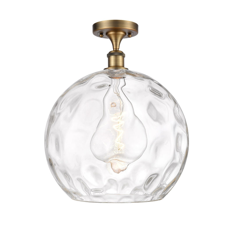 Innovations Athens Water Glass 13in 1-Light Semi-Flush Mount | Industrial Brushed Brass and Clear Water Glass | Kitchen & | Model 616-1F-BB-G1215-14
