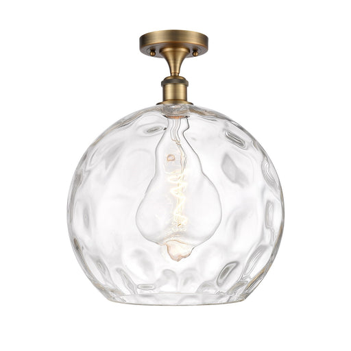 Innovations Athens Water Glass 13in 1-Light Semi-Flush Mount | Industrial Brushed Brass and Clear Water Glass | Kitchen & | Model 616-1F-BB-G1215-14