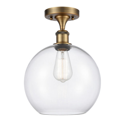 Innovations Athens 10in 1-Light Semi-Flush Mount | Industrial Brushed Brass Steel and Clear Glass | Entryway & Hallway | 10 x 10 | Model 616-1F-BB-G122-10