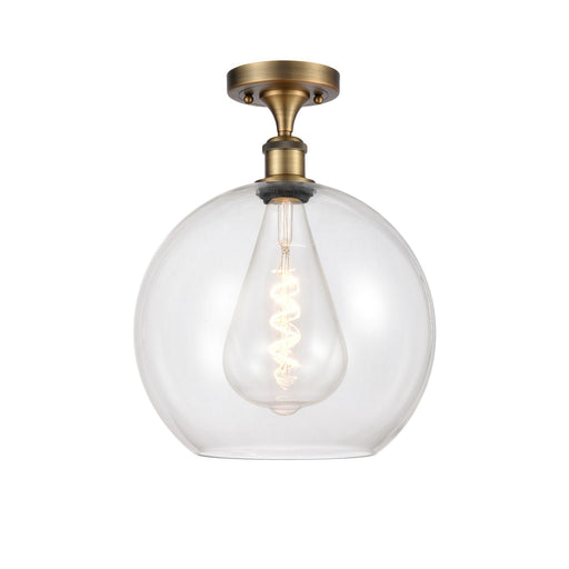 Innovations Athens 12in 1-Light Semi-Flush Mount | Industrial Brushed Brass Steel and Clear Glass | Kitchen & Hallway | 11.75 x | Model 616-1F-BB-G122-12
