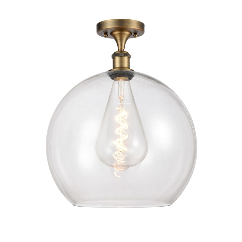 Innovations Athens 14in 1-Light Semi-Flush Mount | Industrial Brushed Brass Steel and Clear Glass | Entryway & Hallway | 13.75 x | Model 616-1F-BB-G122-14