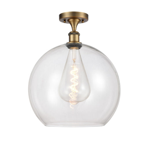 Innovations Athens 14in 1-Light Semi-Flush Mount | Industrial Brushed Brass Steel and Clear Glass | Entryway & Hallway | 13.75 x | Model 616-1F-BB-G122-14