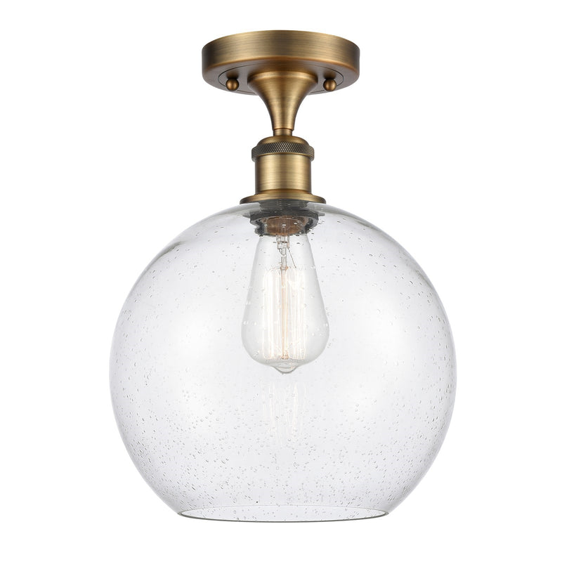 Innovations Athens 10in 1-Light Semi-Flush Mount | Industrial Brushed Brass Steel and Seedy Glass Globe | Entryway & Hallway | Model 616-1F-BB-G124-10