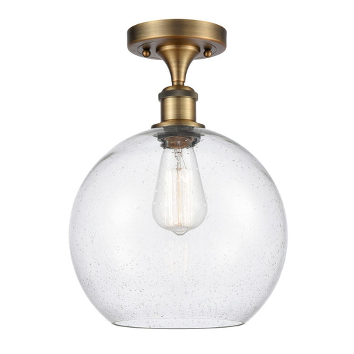 Innovations Athens 10in 1-Light Semi-Flush Mount | Industrial Brushed Brass Steel and Seedy Glass Globe | Entryway & Hallway | Model 616-1F-BB-G124-10