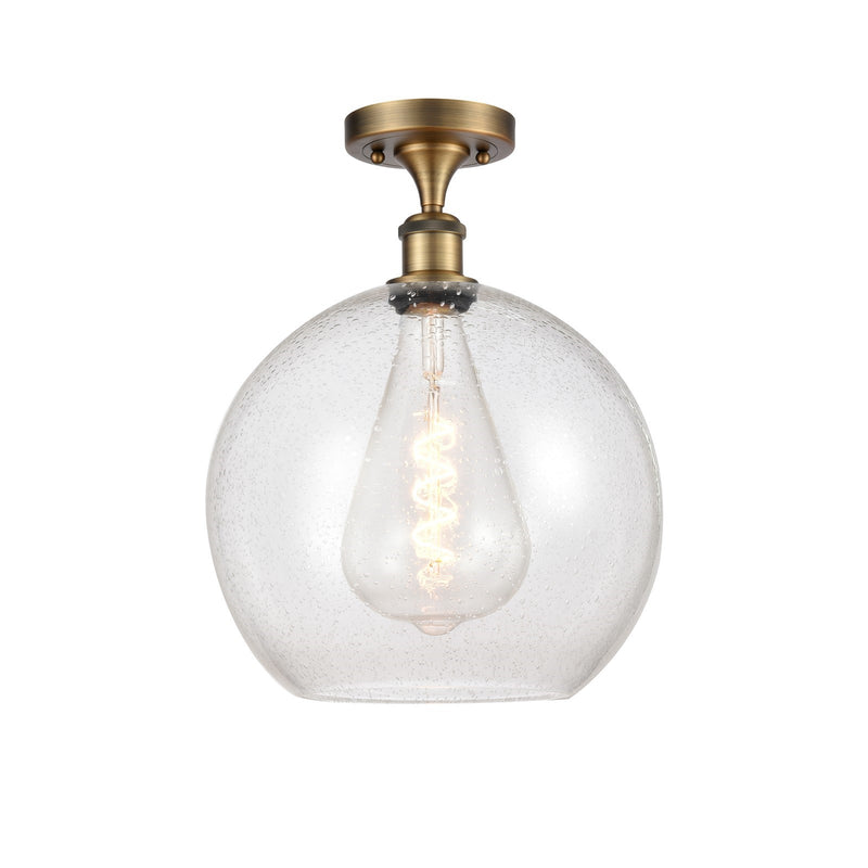 Innovations Athens 12in 1-Light Semi-Flush Mount | Industrial Brushed Brass Steel and Seedy Glass | Entryway & Hallway | 11.75 x | Model 616-1F-BB-G124-12
