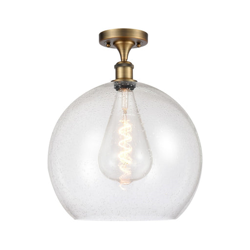 Innovations Athens 14in 1-Light Semi-Flush Mount | Industrial Brushed Brass Steel and Seedy Glass | Entryway & Hallway | 13.75 x | Model 616-1F-BB-G124-14