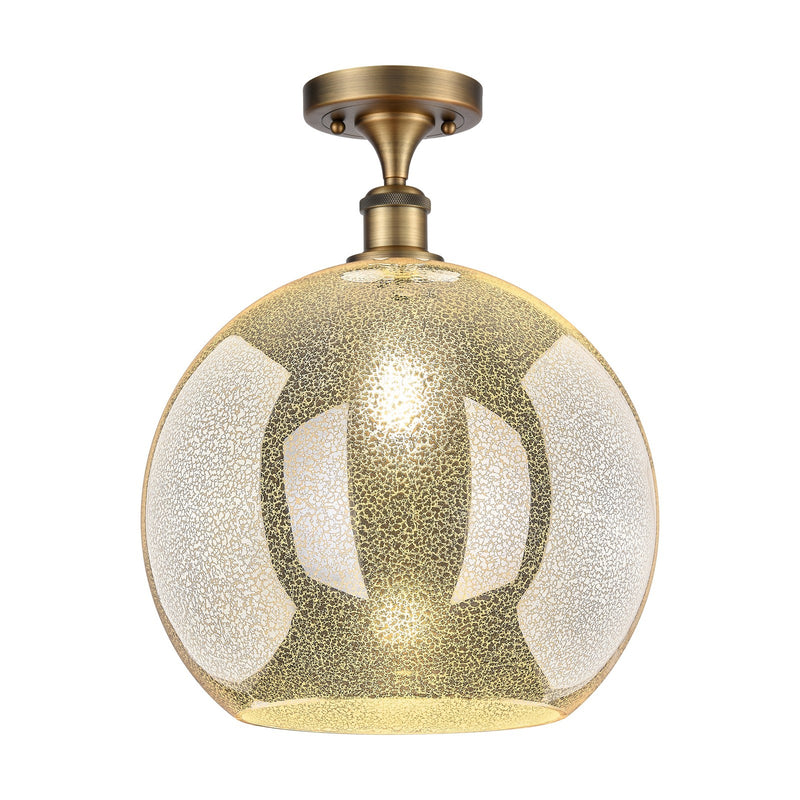 Innovations Athens 14in 1-Light Semi-Flush Mount | Industrial Brushed Brass Steel and Mercury Glass | Entryway & Hallway | 13.75 | Model 616-1F-BB-G128-14