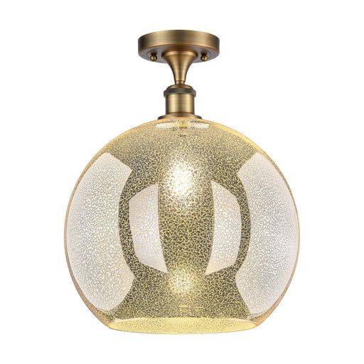 Innovations Athens 14in 1-Light Semi-Flush Mount | Industrial Brushed Brass Steel and Mercury Glass | Entryway & Hallway | 13.75 | Model 616-1F-BB-G128-14