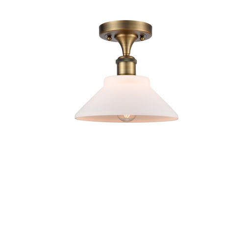 Innovations Orwell 8in 1-Light Semi-Flush Mount | Industrial Brushed Brass Steel and Matte White Glass | Entryway & Hallway | 8.38 | Model 616-1F-BB-G131