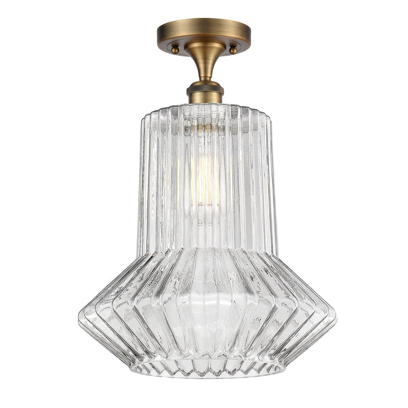 Innovations Springwater 12in 1-Light Semi-Flush Mount | Art Nouveau Industrial Brushed Brass Steel and Clear Fluted Glass | Model 616-1F-BB-G212