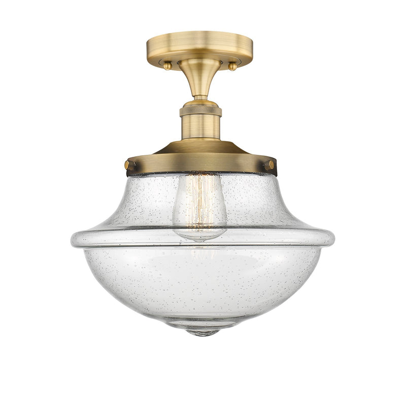 Innovations Oxford 12in 1-Light Semi-Flush Mount | Industrial Brushed Brass and Seedy Glass | Kitchen & Hallway | 11.75 x 13.12 in | Model 616-1F-BB-G544
