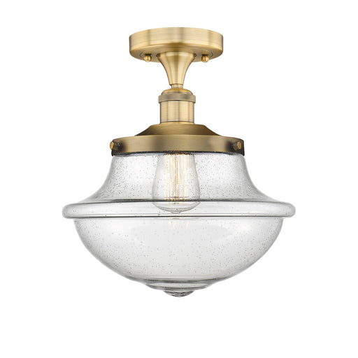 Innovations Oxford 12in 1-Light Semi-Flush Mount | Industrial Brushed Brass and Seedy Glass | Kitchen & Hallway | 11.75 x 13.12 in | Model 616-1F-BB-G544