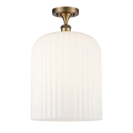 Innovations Bridal Veil 5in 1-Light Semi-Flush | Art Nouveau Industrial Brushed Brass and Gloss White Ribbed Glass | Entryway | Model 616-1F-BB-G559-12GWH