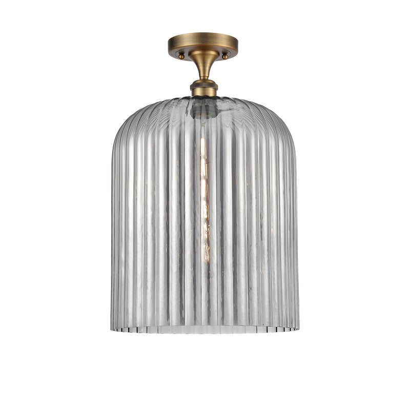 Innovations Bridal Veil 5in 1-Light Semi-Flush | Art Nouveau Industrial Brushed Brass and Light Smoke Ribbed Glass | Entryway | Model 616-1F-BB-G559-12SM