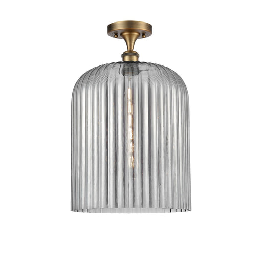 Innovations Bridal Veil 5in 1-Light Semi-Flush | Art Nouveau Industrial Brushed Brass and Light Smoke Ribbed Glass | Entryway | Model 616-1F-BB-G559-12SM