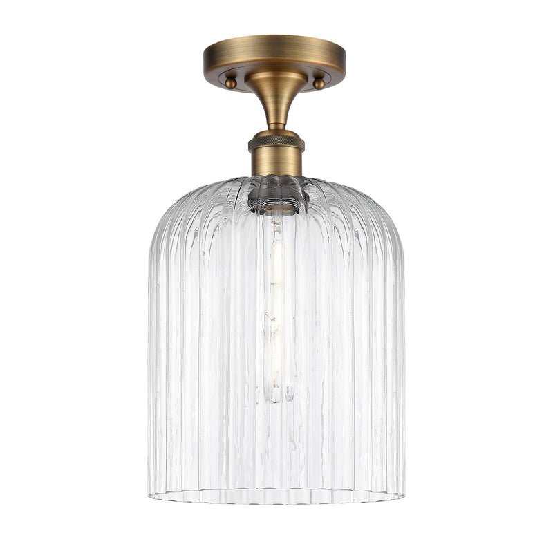 Innovations Bridal Veil 5in 1-Light Semi-Flush Mount | Art Nouveau Industrial Brushed Brass Steel and Clear Ribbed Glass | Model 616-1F-BB-G559-8CL