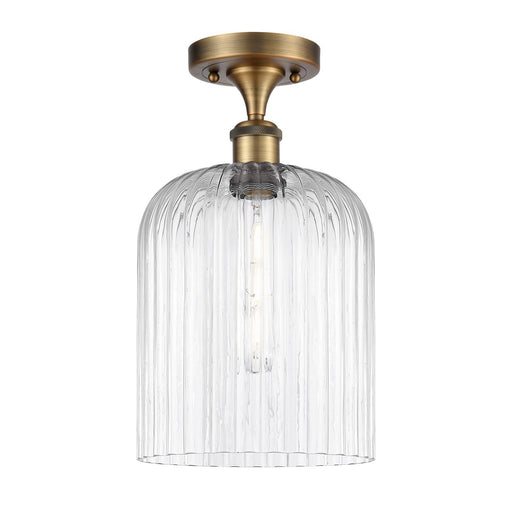 Innovations Bridal Veil 5in 1-Light Semi-Flush Mount | Art Nouveau Industrial Brushed Brass Steel and Clear Ribbed Glass | Model 616-1F-BB-G559-8CL