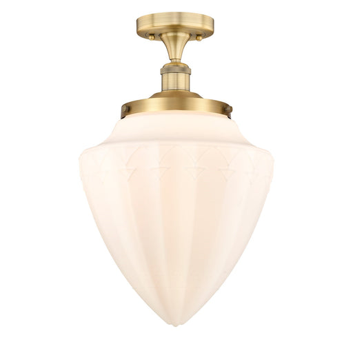 Innovations Bridgeton 12in 1-Light Semi-Flush Mount | Traditional Brushed Brass Steel and Matte White Frosted Glass | Bathroom & | Model 616-1F-BB-G661-12