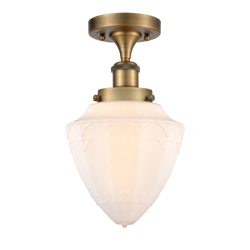 Innovations Bullet 6in 1-Light Semi-Flush Mount | Industrial Brushed Brass Steel and Matte White Frosted Glass | Entryway & | Model 616-1F-BB-G661-7