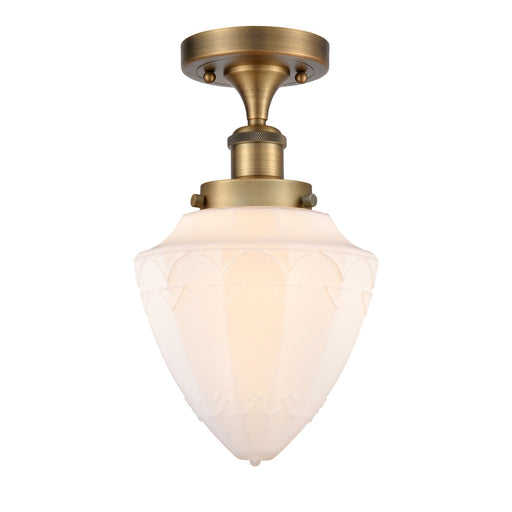Innovations Bullet 6in 1-Light Semi-Flush Mount | Industrial Brushed Brass Steel and Matte White Frosted Glass | Entryway & | Model 616-1F-BB-G661-7