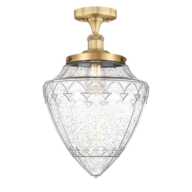 Innovations Bridgeton 12in 1-Light Semi-Flush Mount | Traditional Brushed Brass Steel and Seedy Glass | Entryway & Hallway | Model 616-1F-BB-G664-12