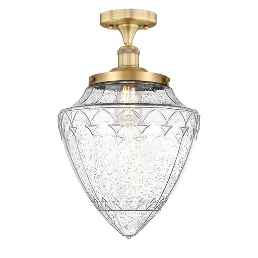 Innovations Bridgeton 12in 1-Light Semi-Flush Mount | Traditional Brushed Brass Steel and Seedy Glass | Entryway & Hallway | Model 616-1F-BB-G664-12