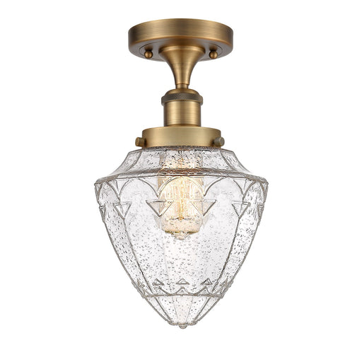 Innovations Bullet 6in 1-Light Semi-Flush Mount | Industrial Brushed Brass Steel and Seedy Glass | Entryway & Hallway | 6 x 6 x | Model 616-1F-BB-G664-7