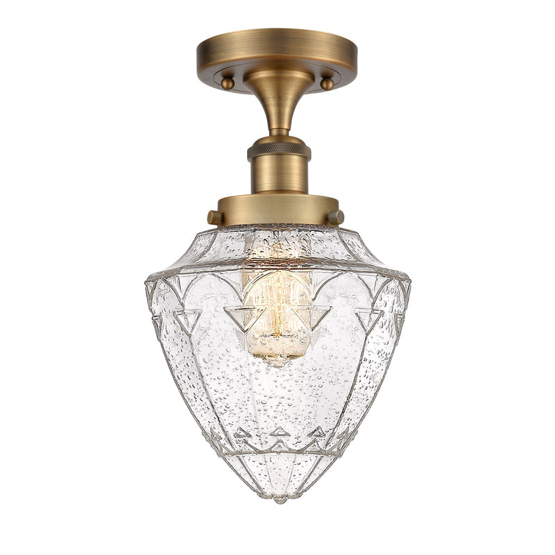Innovations Bullet 6in 1-Light Semi-Flush Mount | Industrial Brushed Brass Steel and Seedy Glass | Entryway & Hallway | 6 x 6 x | Model 616-1F-BB-G664-7