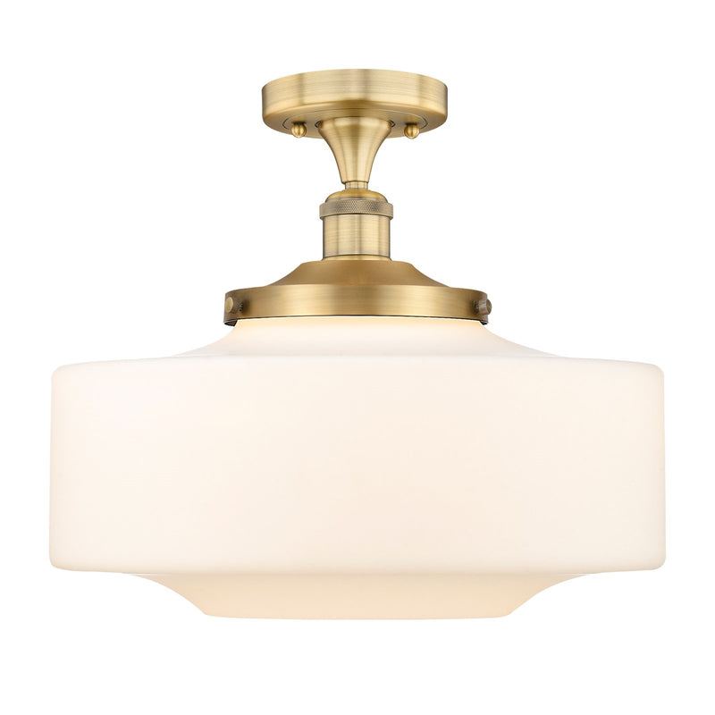 Innovations Bridgeton 16in 1-Light Semi-Flush Mount | Traditional Brushed Brass Steel and Matte White Frosted Glass | Bathroom & | Model 616-1F-BB-G691-16