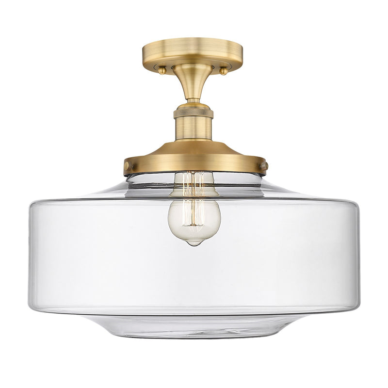 Innovations Bridgeton 16in 1-Light Semi-Flush Mount | Traditional Brushed Brass Steel and Clear Glass | Entryway & Hallway | Model 616-1F-BB-G692-16