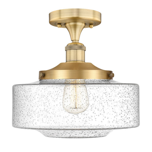 Innovations Bridgeton 12in 1-Light Semi-Flush Mount | Traditional Brushed Brass Steel and Seedy Glass | Entryway & Hallway | Model 616-1F-BB-G694-12