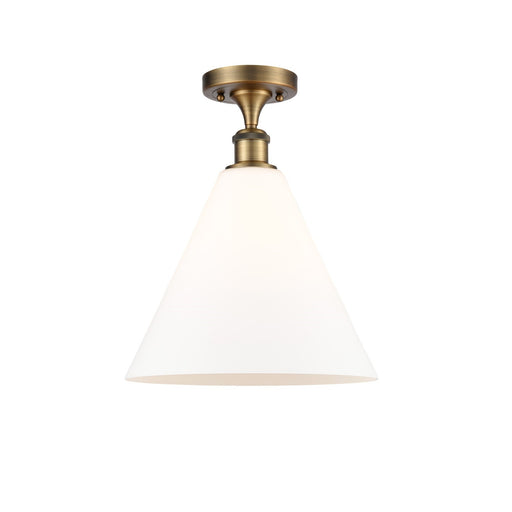 Innovations Berkshire Glass 12in 1-Light Semi-Flush Mount | Industrial Brushed Brass and Matte White Glass | Kitchen & Hallway | Model 616-1F-BB-GBC-121