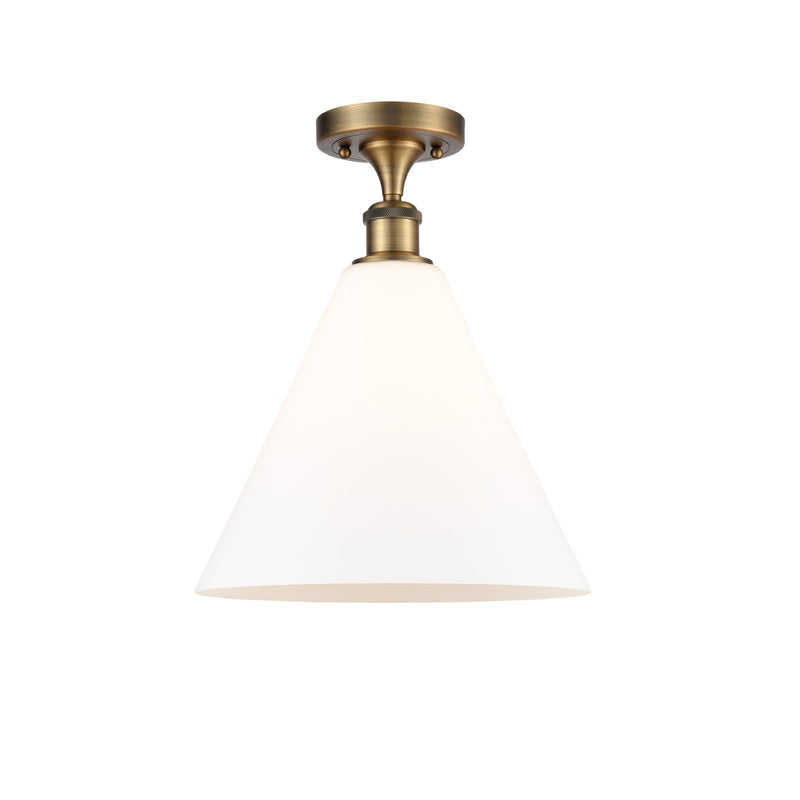 Innovations Berkshire Glass 12in 1-Light Semi-Flush Mount | Industrial Brushed Brass and Matte White Glass | Kitchen & Hallway | Model 616-1F-BB-GBC-121