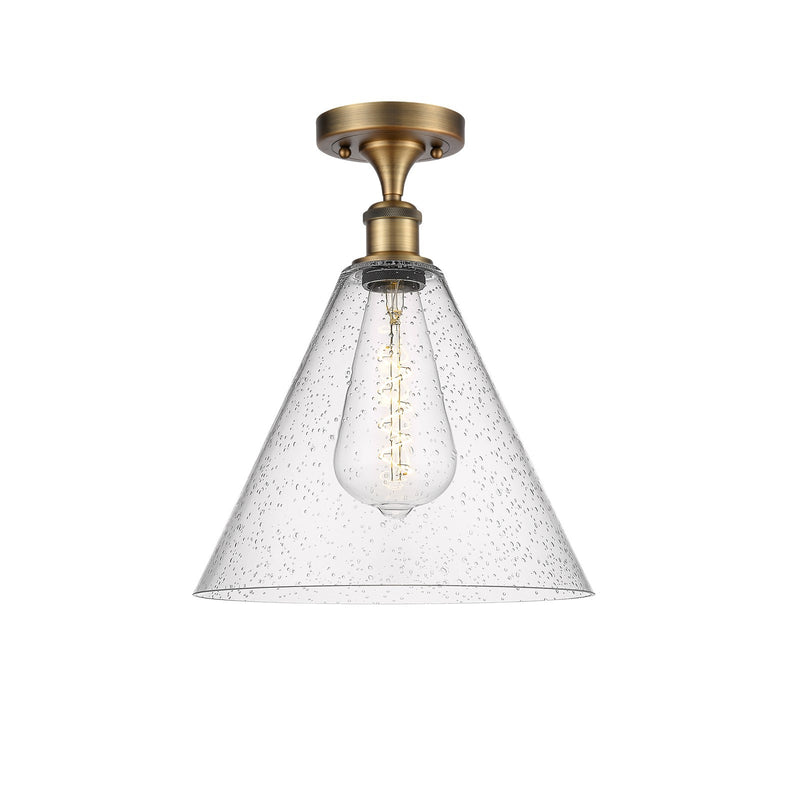 Innovations Berkshire Glass 12in 1-Light Semi-Flush Mount | Industrial Brushed Brass Steel and Seedy Glass | Entryway & Hallway | Model 616-1F-BB-GBC-124