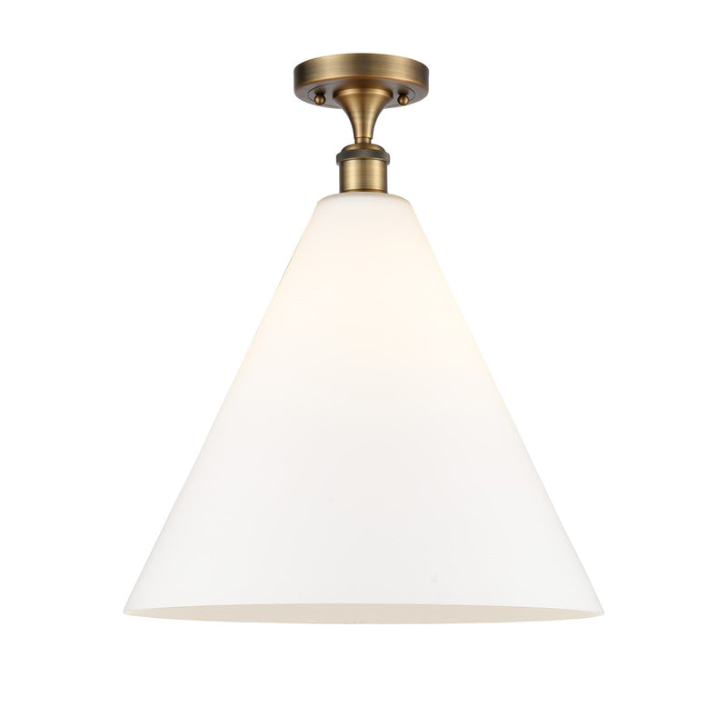 Innovations Berkshire 16in 1-Light Semi-Flush Mount | Industrial Brushed Brass Steel and Matte White Glass | Entryway & Hallway | Model 616-1F-BB-GBC-161