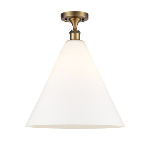 Innovations Berkshire 16in 1-Light Semi-Flush Mount | Industrial Brushed Brass Steel and Matte White Glass | Entryway & Hallway | Model 616-1F-BB-GBC-161