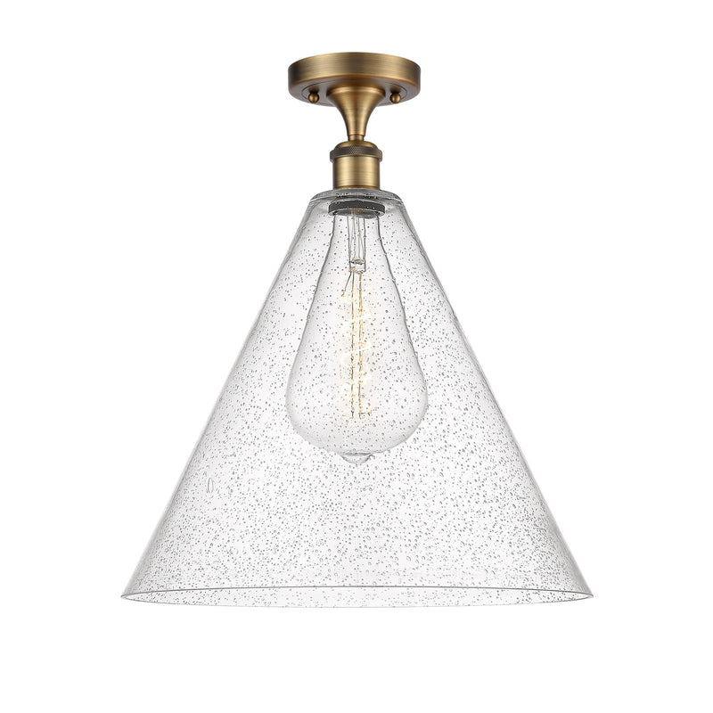 Innovations Berkshire Glass 16in 1-Light Semi-Flush Mount | Industrial Brushed Brass Steel and Seedy Glass | Entryway & Hallway | Model 616-1F-BB-GBC-164