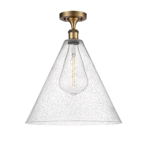 Innovations Berkshire Glass 16in 1-Light Semi-Flush Mount | Industrial Brushed Brass Steel and Seedy Glass | Entryway & Hallway | Model 616-1F-BB-GBC-164