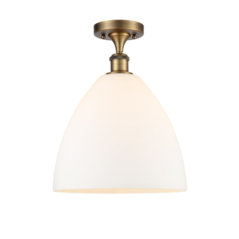 Innovations Bristol 12in 1-Light Semi-Flush Mount | Industrial Brushed Brass Steel and Matte White Glass | Kitchen & Hallway | Model 616-1F-BB-GBD-121