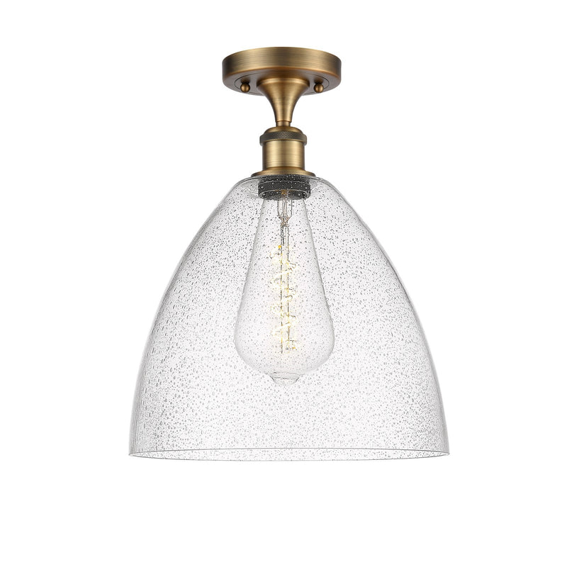 Innovations Bristol 12in 1-Light Semi-Flush Mount | Industrial Brushed Brass Steel and Seedy Glass Dome Shade | Damp-Rated | Model 616-1F-BB-GBD-124