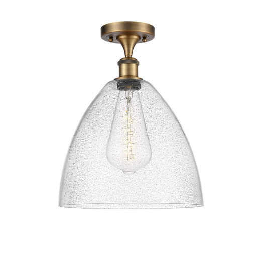 Innovations Bristol 12in 1-Light Semi-Flush Mount | Industrial Brushed Brass Steel and Seedy Glass Dome Shade | Damp-Rated | Model 616-1F-BB-GBD-124