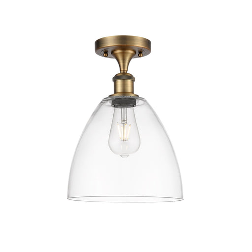 Innovations Bristol 9in 1-Light Semi-Flush Mount | Industrial Brushed Brass Steel and Clear Glass Dome Shade | Hallway & Bathroom | Model 616-1F-BB-GBD-92