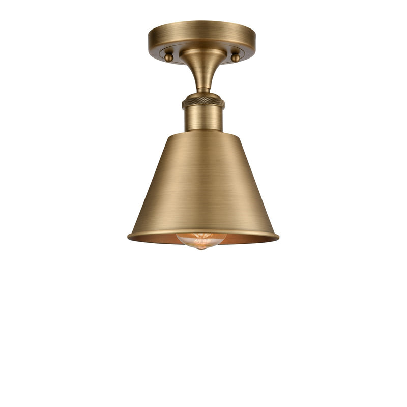 Innovations Smithfield 6.5in 1-Light Semi-Flush Mount | Industrial Farmhouse Brushed Brass Steel and Brushed Brass Metal Shade | Model 616-1F-BB-M8-BB