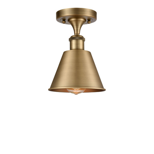 Innovations Smithfield 6.5in 1-Light Semi-Flush Mount | Industrial Farmhouse Brushed Brass Steel and Brushed Brass Metal Shade | Model 616-1F-BB-M8-BB