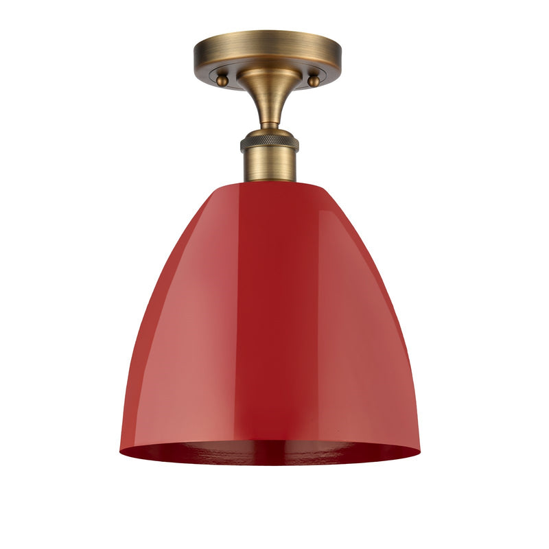Innovations Plymouth 9in 1-Light Semi-Flush Mount | Industrial Brushed Brass Steel and Matte Red Metal | Kitchen & Hallway | 9 | Model 616-1F-BB-MBD-9-RD