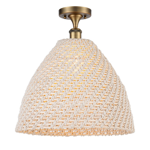 Innovations Bristol Natural 16in 1-Light Semi-Flush Mount | Farmhouse Brushed Brass Steel and Natural Fiber Dome | Entryway & | Model 616-1F-BB-NBD-16-NAT