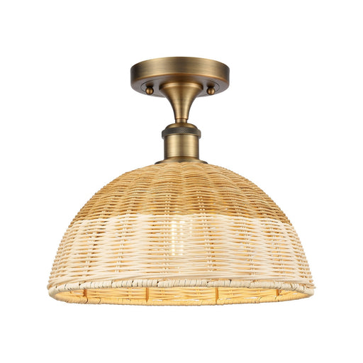 Innovations Lighting Bristol Natural II 12in 1-Light Semi-Flush Mount | Industrial Brushed Brass Steel and Natural Fiber | Model 616-1F-BB-NBD2-12-NAT