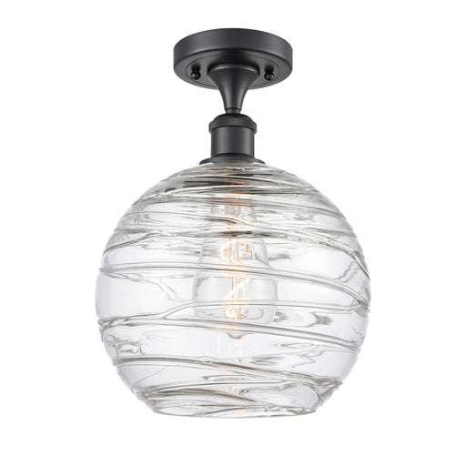 Innovations Athens Deco Swirl 10in 1-Light Semi-Flush Mount | Industrial Matte Black Steel and Clear Deco Swirl Glass | Model 616-1F-BK-G1213-10CL