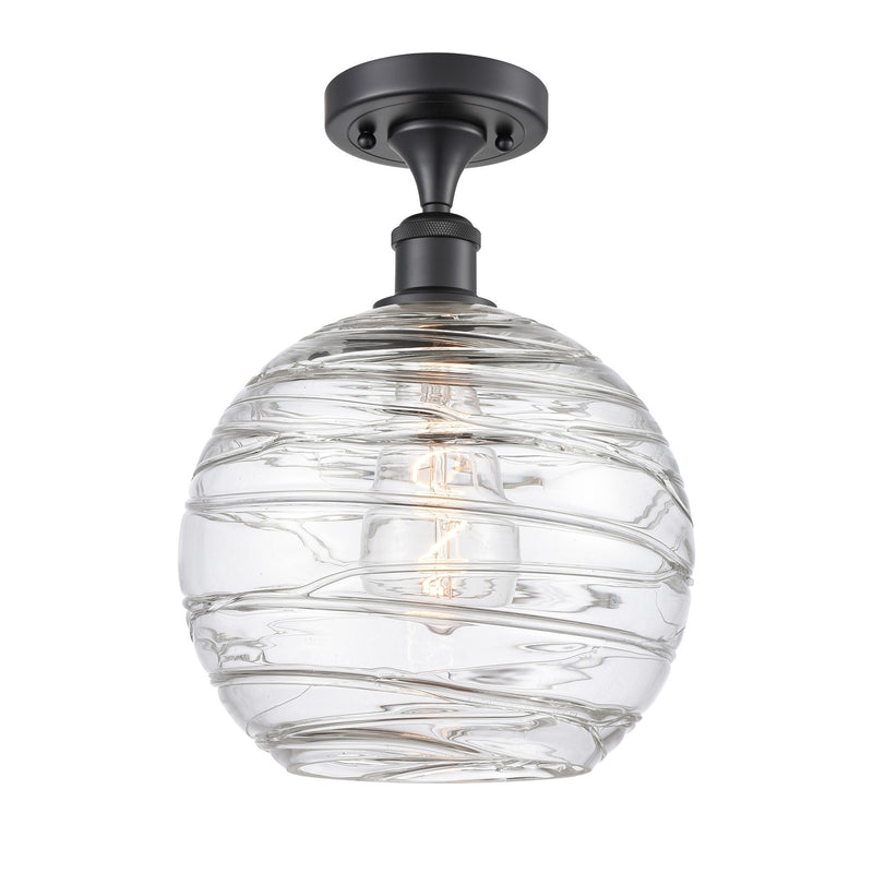 Innovations Athens Deco Swirl 10in 1-Light Semi-Flush Mount | Industrial Matte Black Steel and Clear Deco Swirl Glass | Model 616-1F-BK-G1213-10CL