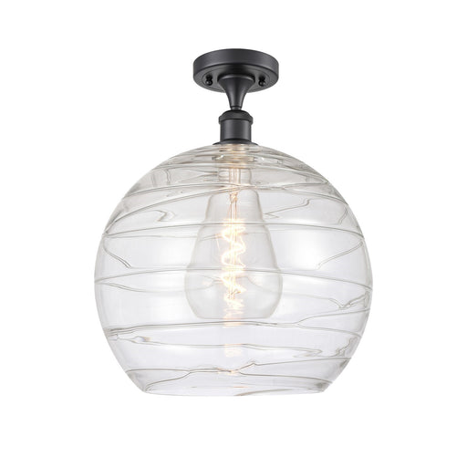 Innovations Athens Deco Swirl 14in 1-Light Semi-Flush Mount | Industrial Matte Black Steel and Clear Deco Swirl Glass | Model 616-1F-BK-G1213-14CL
